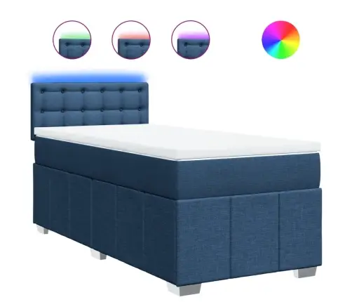 Atsperu Gultas Rāmis Ar Matraci, Zils, 100X200 Cm, Audums Vidaxl