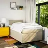 Atsperu Gultas Rāmis Ar Matraci, Krēmkrāsas, 120X200 Cm, Audums Vidaxl