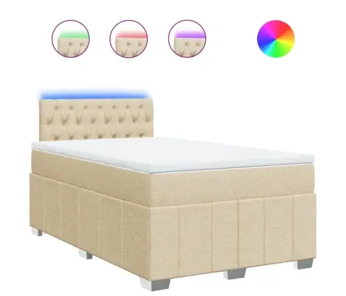 Atsperu Gultas Rāmis Ar Matraci, Krēmkrāsas, 120X200 Cm, Audums Vidaxl