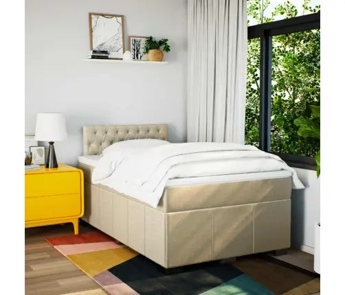 Atsperu Gultas Rāmis Ar Matraci, Krēmkrāsas, 120X200 Cm, Audums Vidaxl