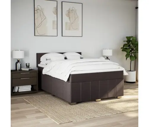 Atsperu Gulta Ar Matraci, Tumši Brūna, 140X200 Cm, Audums Vidaxl