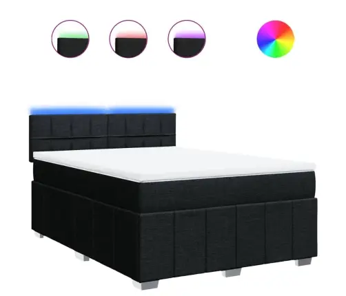 Lova Su Spyruoklėmis Ir Čiužiniu, Juoda, 140X200 cm Audinys