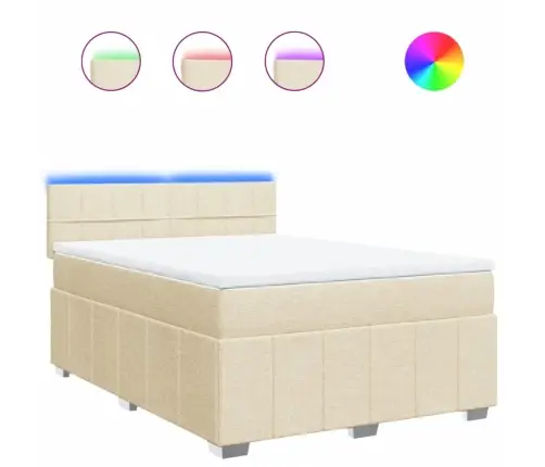 Lova Su Spyruoklėmis Ir Čiužiniu, Kreminė, 140X200 cm Audinys