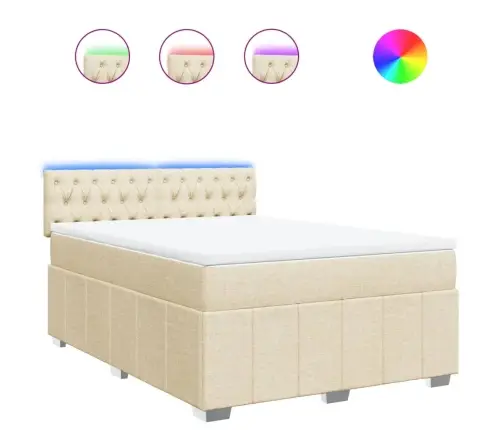 Lova Su Spyruoklėmis Ir Čiužiniu, Kreminė, 140X200 cm Audinys