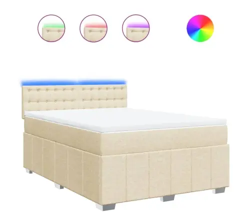 Lova Su Spyruoklėmis Ir Čiužiniu, Kreminė, 140X200 cm Audinys