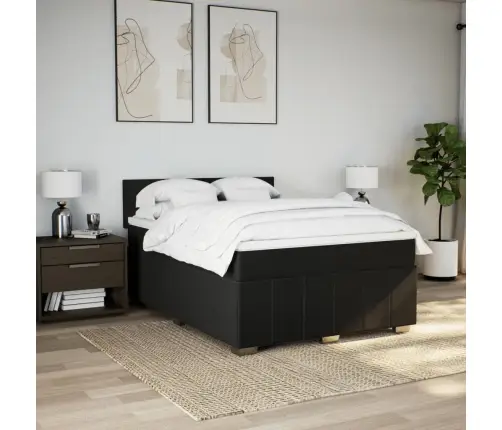 Atsperu Gulta Ar Matraci, Melns, 160X200 Cm, Audums Vidaxl