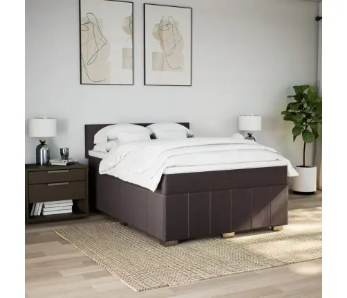 Atsperu Gulta Ar Matraci, Tumši Brūns, 160X200 Cm, Audums Vidaxl