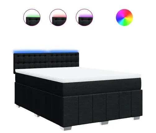 Lova Su Spyruoklėmis Ir Čiužiniu, Juoda, 160X200 cm Audinys