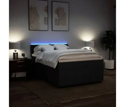 Lova Su Spyruoklėmis Ir Čiužiniu, Juoda, 160X200 cm Audinys