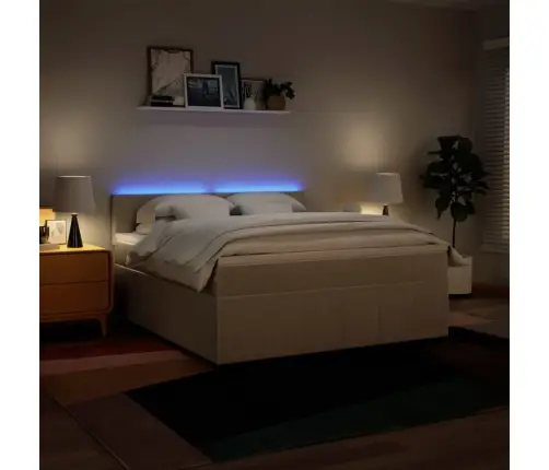 Lova Su Spyruoklėmis Ir Čiužiniu, Kreminė, 180X200 cm Audinys