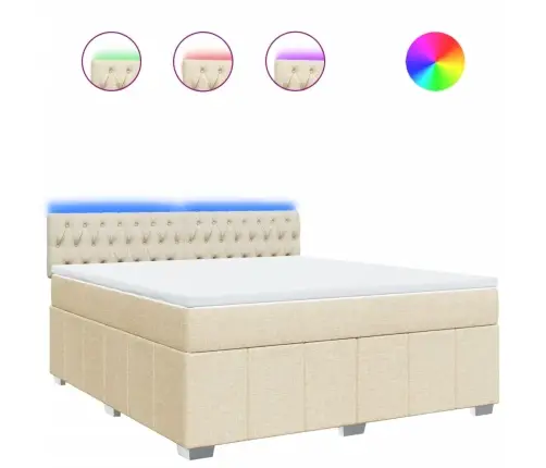 Lova Su Spyruoklėmis Ir Čiužiniu, Kreminė, 180X200 cm Audinys