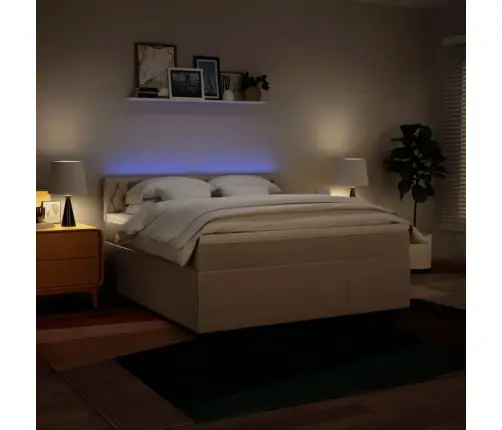 Lova Su Spyruoklėmis Ir Čiužiniu, Kreminė, 180X200 cm Audinys