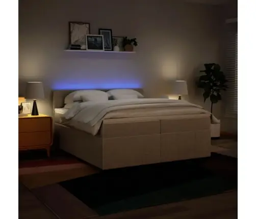 Atsperu Gultas Rāmis Ar Matraci, Krēmkrāsas Audums, 200X200 Cm Vidaxl