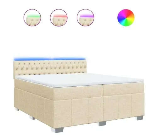 Lova Su Spyruoklėmis Ir Čiužiniu, Kreminė, 200X200 cm Audinys