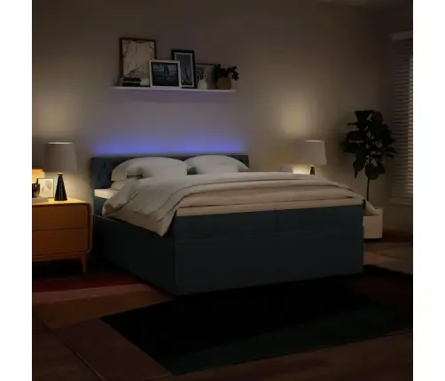 Atsperu Gultas Rāmis Ar Matraci, Zils Audums, 200X200 Cm Vidaxl