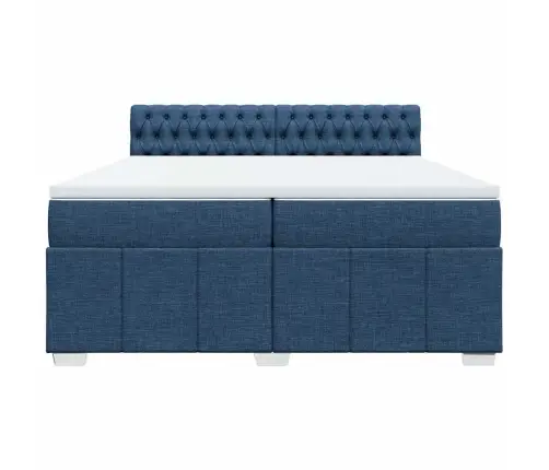 Atsperu Gultas Rāmis Ar Matraci, Zils Audums, 200X200 Cm Vidaxl