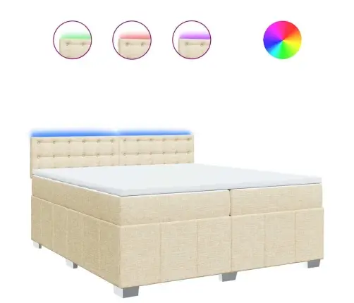 Lova Su Spyruoklėmis Ir Čiužiniu, Kreminė, 200X200 cm Audinys