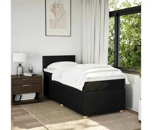 Atsperu Gultas Rāmis Ar Matraci, Melna, 80X200 Cm, Audums Vidaxl