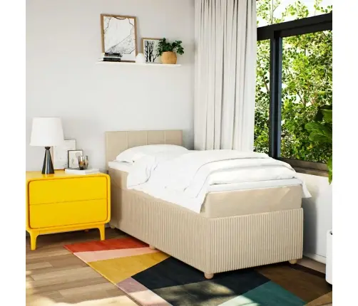 Atsperu Gultas Rāmis Ar Matraci, Krēmkrāsas, 80X200 Cm, Audums Vidaxl