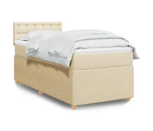 Atsperu Gultas Rāmis Ar Matraci, Krēmkrāsas, 80X200 Cm, Audums Vidaxl