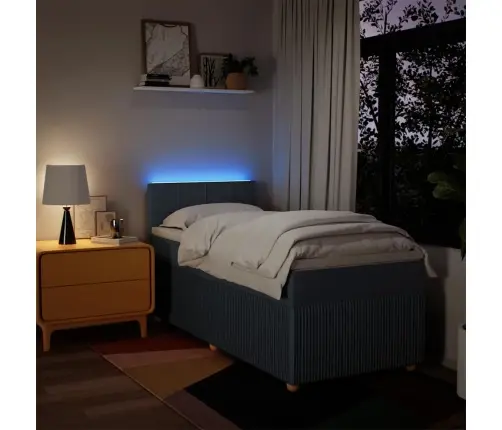 Atsperu Gultas Rāmis Ar Matraci, Zils, 90X190 Cm, Audums Vidaxl