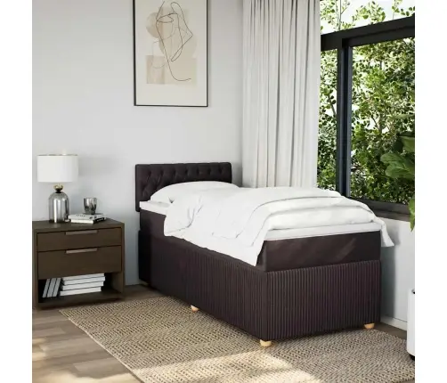 Atsperu Gulta Ar Matraci, Tumši Brūna, 90X190 Cm, Audums Vidaxl