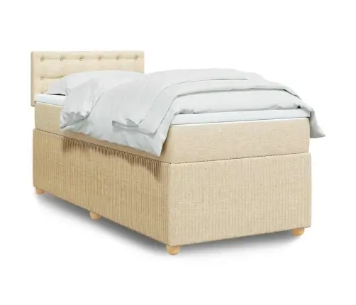 Atsperu Gulta Ar Matraci, Krēmkrāsas, 90X190 Cm, Audums Vidaxl