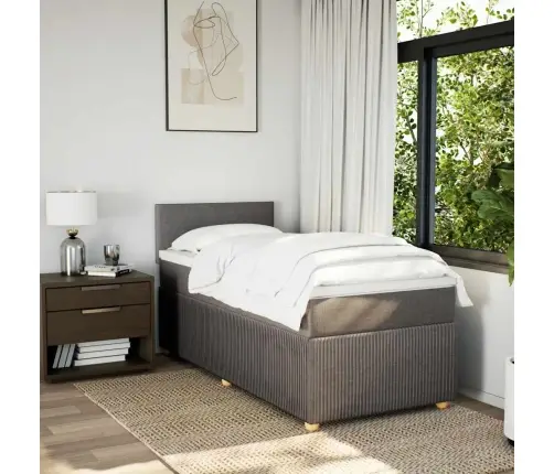 Atsperu Gultas Rāmis Ar Matraci, Pelēkbrūns, 90X200 Cm, Audums Vidaxl