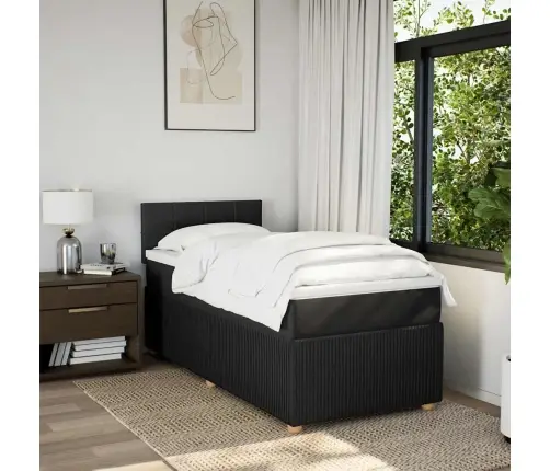 Lova Su Spyruoklėmis Ir Čiužiniu, Juoda, 90X200 cm Audinys