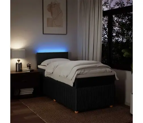 Lova Su Spyruoklėmis Ir Čiužiniu, Juoda, 90X200 cm Audinys