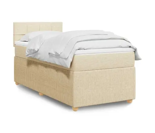 Atsperu Gultas Rāmis Ar Matraci, Krēmkrāsas, 90X200 Cm, Audums Vidaxl