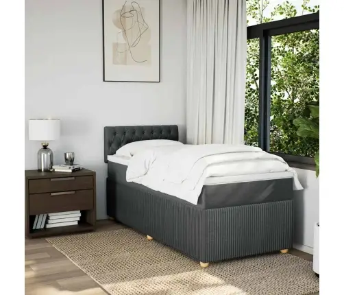 Lova Su Spyruoklėmis Ir Čiužiniu, Tamsiai Pilka, 90X200 Cm