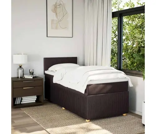 Atsperu Gultas Rāmis Ar Matraci, Tumši Brūna, 100X200Cm, Audums Vidaxl