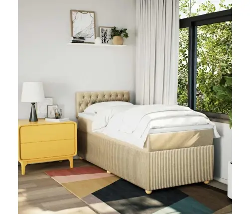 Lova Su Spyruoklėmis Ir Čiužiniu, Kreminė, 100X200cm Audinys