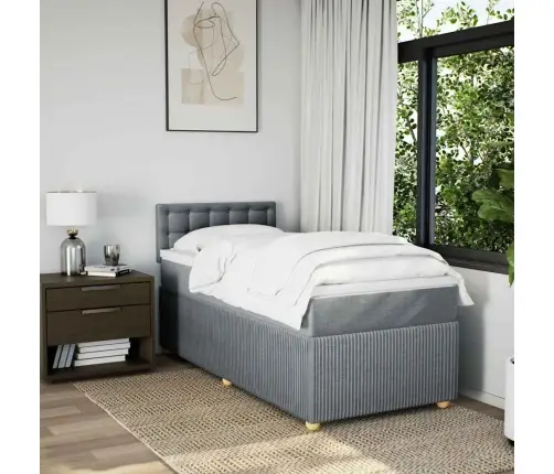 Atsperu Gultas Rāmis Ar Matraci, Gaiši Pelēka Audums, 100X200Cm Vidaxl