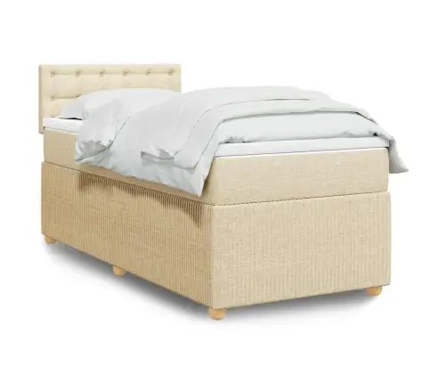 Atsperu Gultas Rāmis Ar Matraci, Krēmkrāsas, 100X200 Cm, Audums Vidaxl