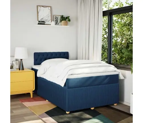 Atsperu Gulta Ar Matraci, Zils Audums, 120X190 Cm Vidaxl