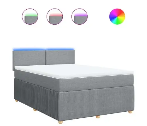 Lova Su Spyruoklėmis Ir Čiužiniu, Pilkas, 140X190cm Audinys