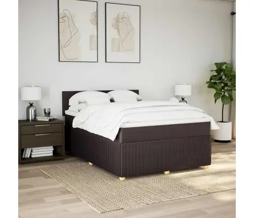 Atsperu Gultas Rāmis Ar Matraci, Tumši Brūna, 140X190Cm, Audums Vidaxl