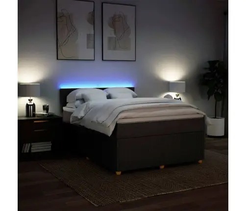 Atsperu Gultas Rāmis Ar Matraci, Tumši Brūna, 140X190Cm, Audums Vidaxl