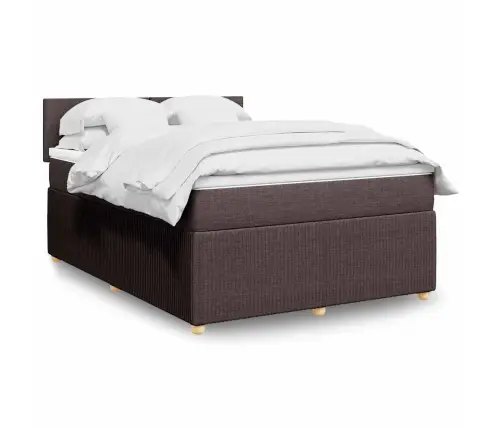 Atsperu Gultas Rāmis Ar Matraci, Tumši Brūna, 140X190Cm, Audums Vidaxl