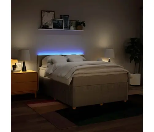 Lova Su Spyruoklėmis Ir Čiužiniu, Kreminė, 140X190 cm Audinys