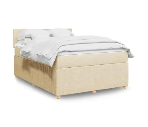 Lova Su Spyruoklėmis Ir Čiužiniu, Kreminė, 140X190 cm Audinys