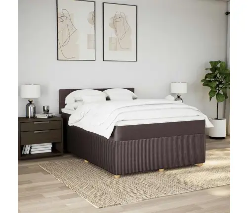 Atsperu Gultas Rāmis Ar Matraci, Tumši Brūna, 140X190Cm, Audums Vidaxl