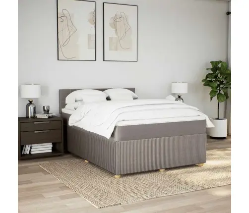 Atsperu Gulta Ar Matraci, Pelēkbrūns Audums, 140X190 Cm Vidaxl