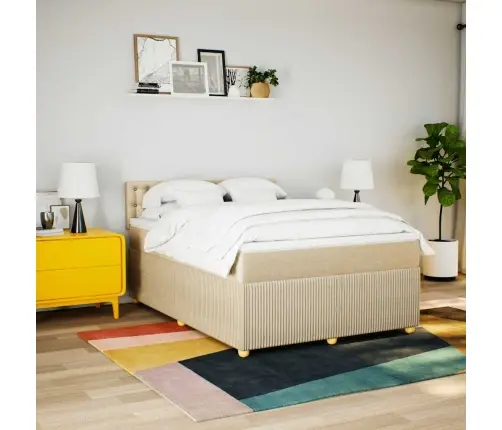 Atsperu Gulta Ar Matraci, Krēmkrāsas Audums, 140X190 Cm Vidaxl