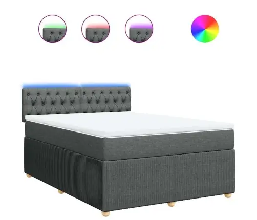 Atsperu Gulta Ar Matraci, Tumši Pelēka, 140X200 Cm, Audums Vidaxl