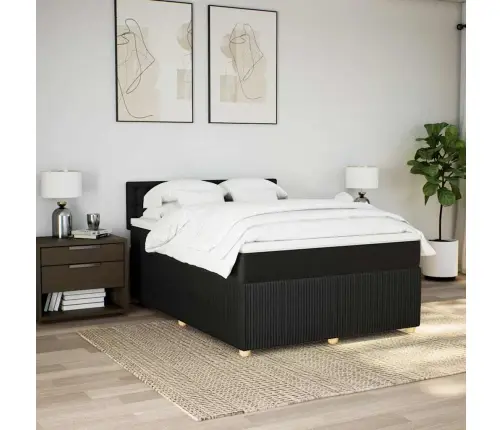 Lova Su Spyruoklėmis Ir Čiužiniu, Juoda, 140X200 cm Audinys