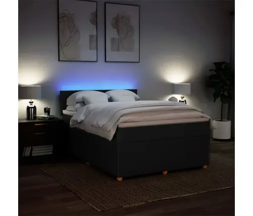 Lova Su Spyruoklėmis Ir Čiužiniu, Juoda, 160X200 cm Audinys