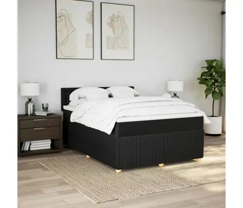 Lova Su Spyruoklėmis Ir Čiužiniu, Juoda, 160X200 cm Audinys